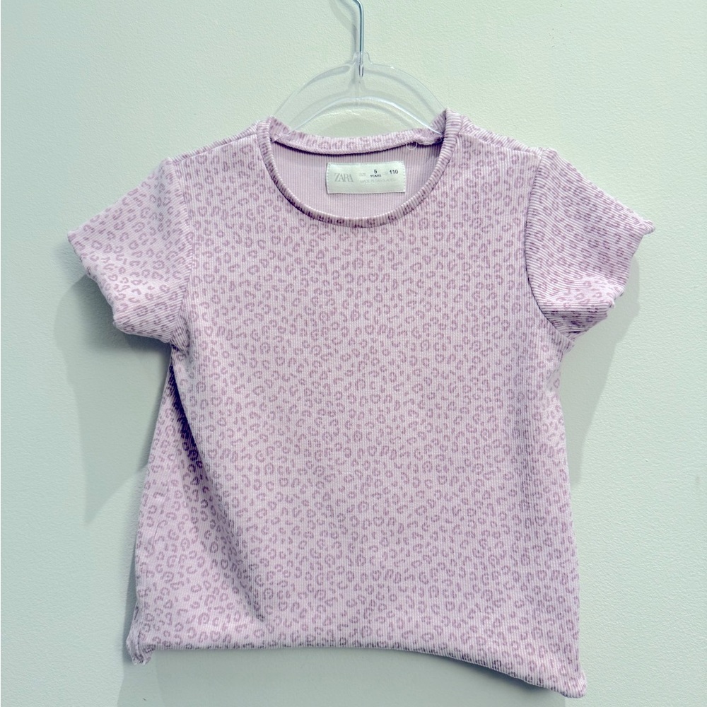 Zara Kids Light Purple Leopard Print T-Shirt Size 5 Years